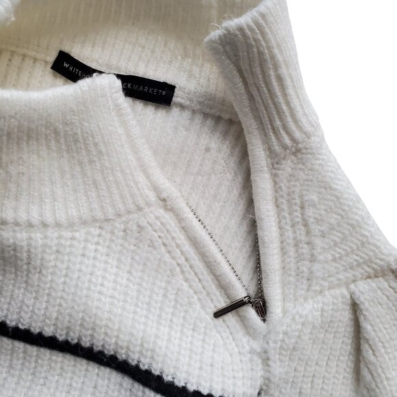 WHBM NWT Side Zip Mock Neck Detail Striped Sweater Puffy Sleeves S - Picture 4 of 13
